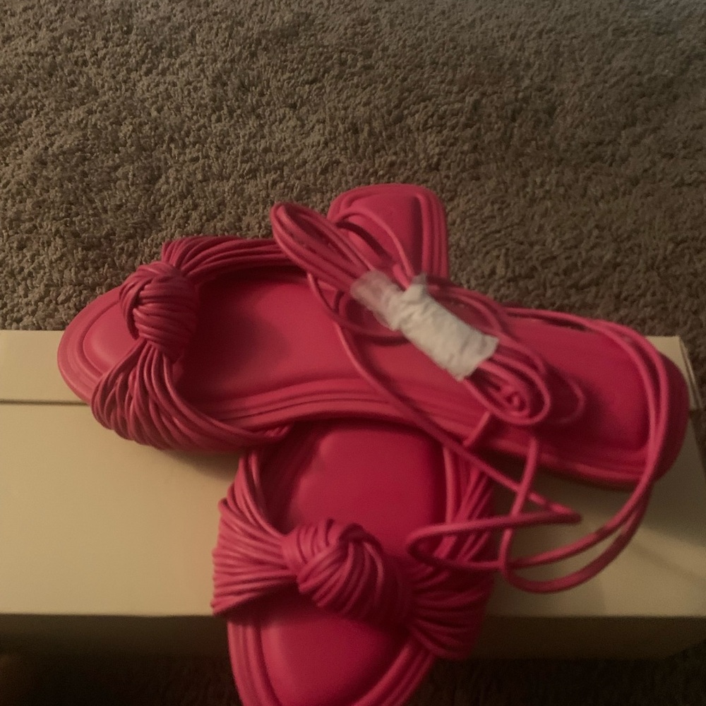 Women's Hot Pink Knot Lace-Up Sandals